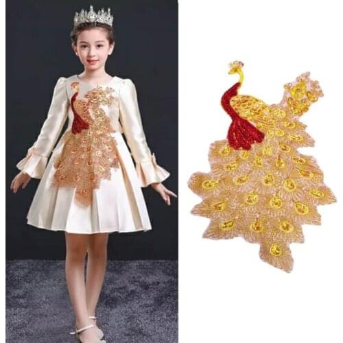 DIY 3D Peacock Flower Sequins Embroidered for clothing Applique Embroidery Flower Wedding Dress Sewing Trim Garment Decor