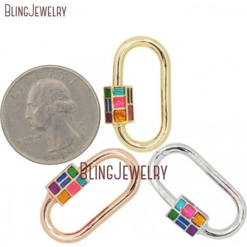 Enamel Rose Gold Silver Gold Oval LOCK Glow INLAY Oval Shape Screw Clasp Lock Carabiner Pave Lock 16x28mm FC30095