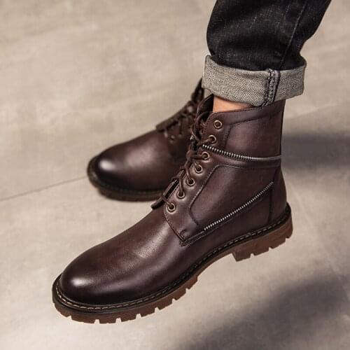 Hommes chaussures Fashion Ankle boots genuine Leather Boots High-Top Retro Black Brown Boots outdoor snow Boots Male Shoes men