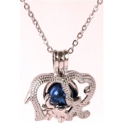 K1613 Silver copper Elephant animal Bead Pearl Cage Aroma Essential Oil Diffuser Locket Necklace with stainless steel chain 18"