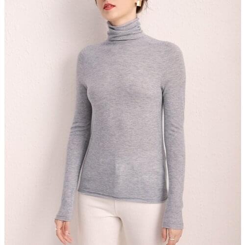 100% Cashmere 2021 Fall Winter Womens Seamless One-Piece High Collar Slim Bottomed Edge Roll Pullover Cardigan