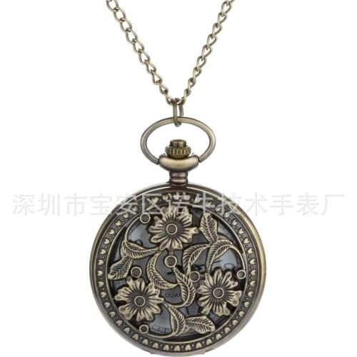 8180Chain Classic Retro Pocket Nostalgia Retro Three Lotus Pocket Watch Fashion Personality Watch With Necklace 8180