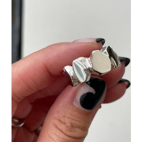 Silvology 925 Sterling Silver Irregular Rock Rings for Women Quality Thick Punk Rings Simple Korea 2021 Rock Punk Office Jewelry