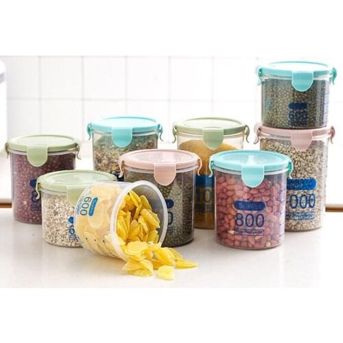 Kitchen Plastic Airtight Food Container Sealing Storage Canister with Lid Cereal Seasoning Jar Sealed Flour Tank Kitchen Supply