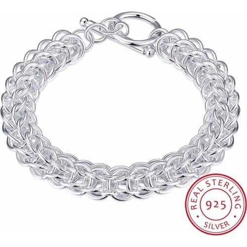 Lekani Mens Fine Jewelry 10mm 21cm Round Circles Link Chains 925 Sterling Silver Bracelet Bangle Pulseras Male Holidays Gift