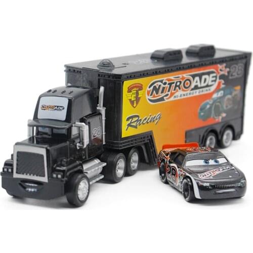 Disney Hot Sales Pixar Cars Lightning McQueen 2pcs No.28 Mack Truck & Racer Diecast Metal Alloy Model Figures Toys Gift For Kids