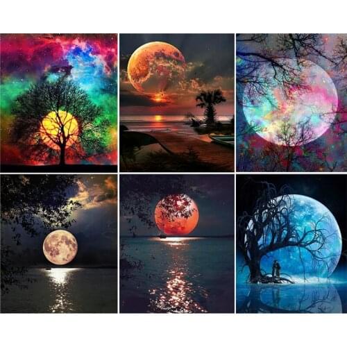 Moon Scenery DIY Painting By Numbers Acrylic Paint Handpainted Wall Art Home Decoration Modern Poster on Canvas Set Home Decor