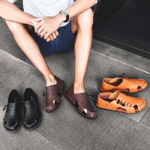 2021 Summer Mens Soft Leather Sandals Handmade Classic Men Slippers Walking Beach Sandalias Outdoor Men Roman Sandals 6655