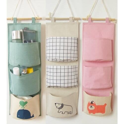 Cartoon Pattern Wall Mounted Sundries Storage Bag Wardrobe Organizer Jewelry Hanging Wall Pouch Hang Cosmetics Toys Organizer