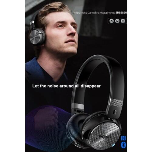 Philips Original SHB8850 Active Noise Cancelling Wireless Bluetooth Headphones NFC Headset With Microphone