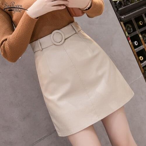 2021 Autumn Korean Hip-wrap Pu Leather Skirts High Waist Slim All-match Short Skirt Midi Solid Skinny Pencil A-line Skirts 17087