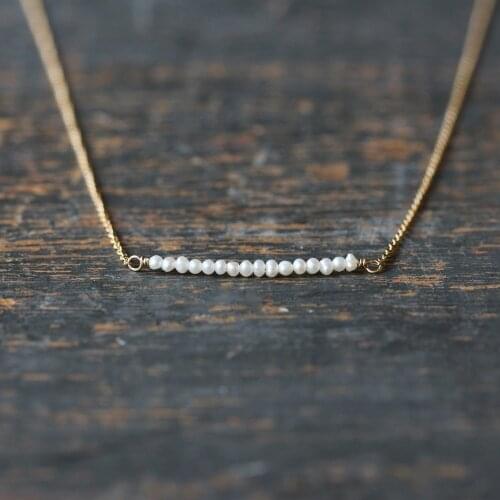 1pcs Mini Gem Row Necklace Layering Necklace Delicate Gemstone Row White Seed Pearl Black Spinel