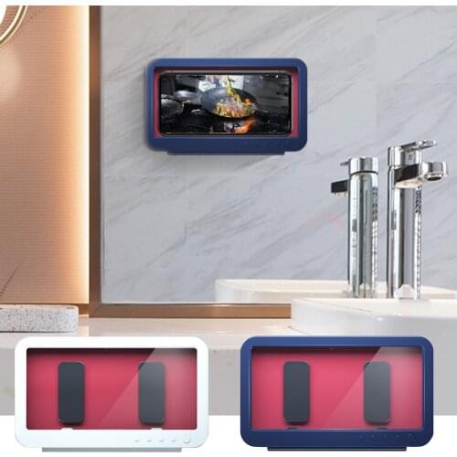 Punch-Free Bathroom Phone Case Waterproof Mobile Phone Holder Wall Mounted Storage Box Lazy People Handsfree Gadget