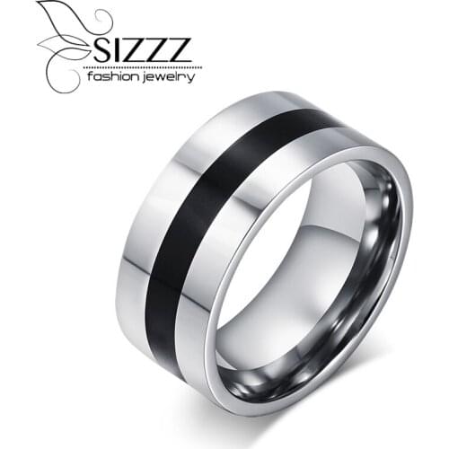 SIZZZ Black Rings For Men Stainless Steel Enamel Mens Ring Jewelry