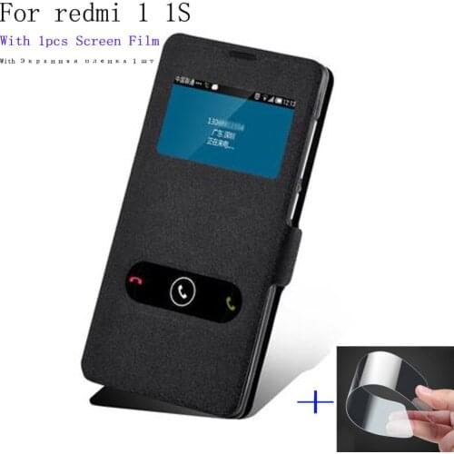 Luxury For xiaomi redmi 1 1S case shell cover open window PU leather case For xiaomi redmi1 redmi1S flip case back cover case