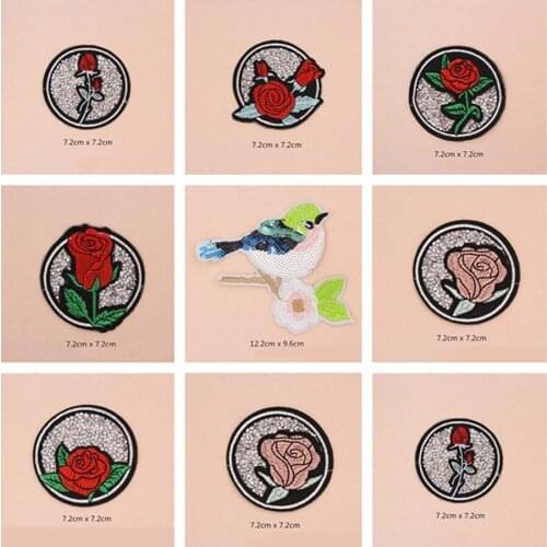 Rose Diamond Rhineston Patches Cap Shoe Iron On Embroidered Appliques DIY Apparel Accessories Patch Clothing Fabric Badges BU135