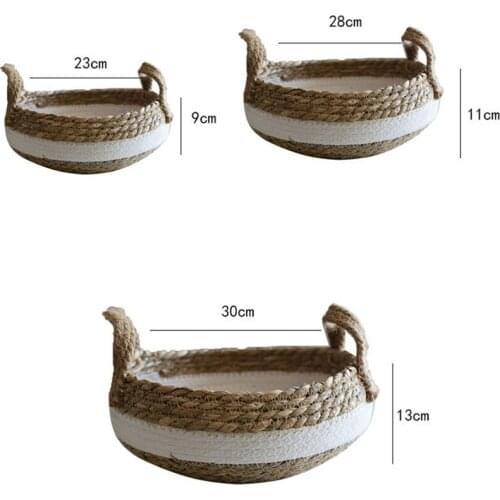 Woven Storage Baskets Handle Round Seagrass Baskets Desktop Snack Organizer Box Handmade Fruit Storage Box