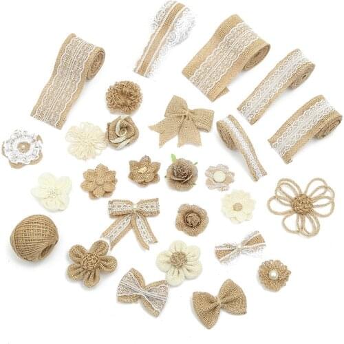 Hand Made Jute Burlap Event Party Supplies Bouquet Gadget Christmas NEW YEAR Lace Clothing Bow Bowknot Wedding Party Decoration