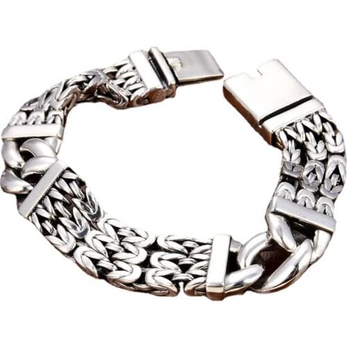 S925 sterling silver retro ethnic style multi-element tank silver chain mens personality peace pattern buckle bracelet
