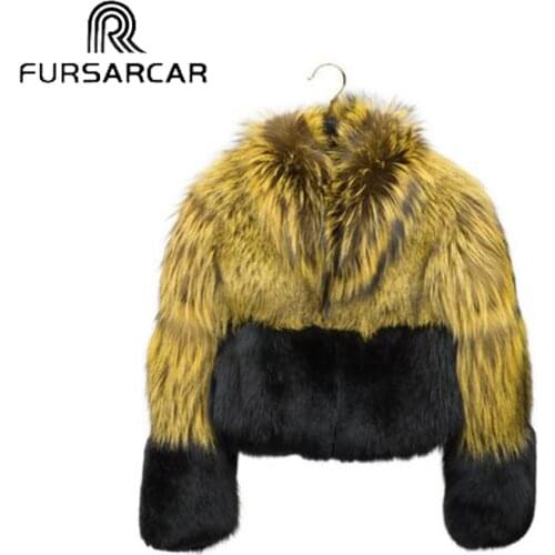 FURSARCAR Winter Real Fur Coat Women With Fur Collar Fashion New Fox Fur Outwear Short Style Luxury Fox Fur Jacket