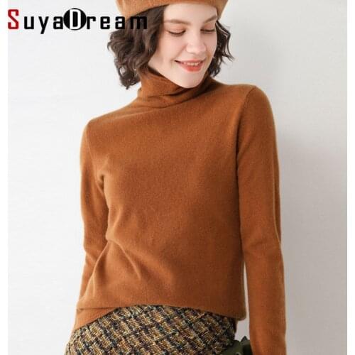 SuyaDream Woman Solid Wool Sweaters 100%Wool Turtleneck Plain Pullovers 2020 Fall Winter Bottoming Shirts Knitwear