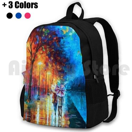 Love By The Lake-Outdoor Hiking Backpack Waterproof Camping Travel Paris France Cafe Restaurant Oil Painting Wall Night Evening
