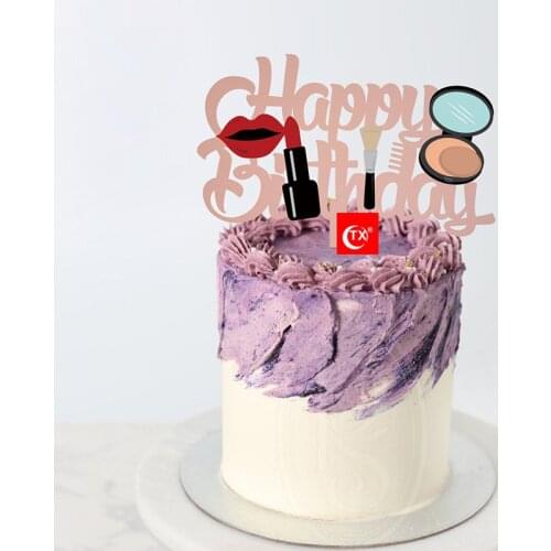 Lipstick Blush Acrylic Birthday Cake Decoration Color Printing Cosmetics Baking Cake Topper for Girls Birthday Party Cake Topper