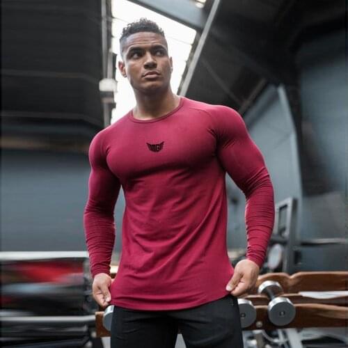 Spring long sleeve t shirt men solid color Fashion cotton o-neck tops plus size high quality gym Bodybuilding Fitness t-shirt