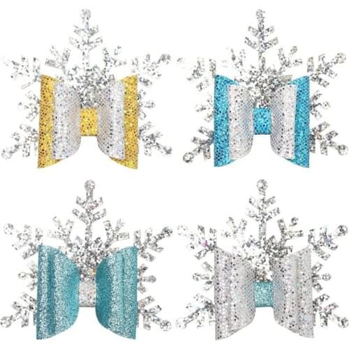 Christmas Glitter Snowflake Hair Bows for Girls Handmade Double Layered Hairgrips New Year Dance Party Girls Hair Accessories U3