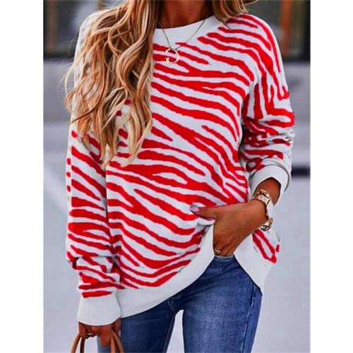 Y2K Autumn & Winter Stripes Women Hoodies Long Sleeved Loose Sweatshirt Fashion Casual Pullovers Round Neck Oversized Ladies Top