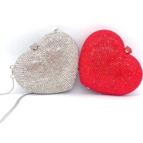Bag For Women Red Heart Crystal Evening Clutch Bags Rhinestone Diamonds Bridal Handbag Wedding Party Womens Purse