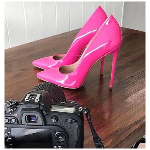 Moraima Snc Fashion 12cm Thin Heels pumps Woman Pointed Toe High Heel Shoes Rose patent Leather Shallow Stiletto Heels