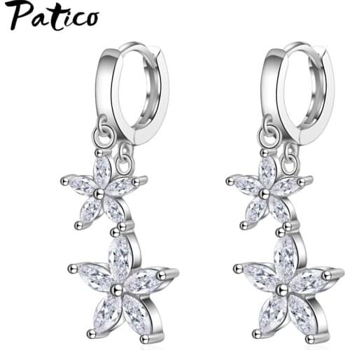 Romantic 925 Sterling Silver Star Rhinestone Hoop Earrings For Woman Fashion Cubic Zirconia Star Earrings Party Jewelry Gift