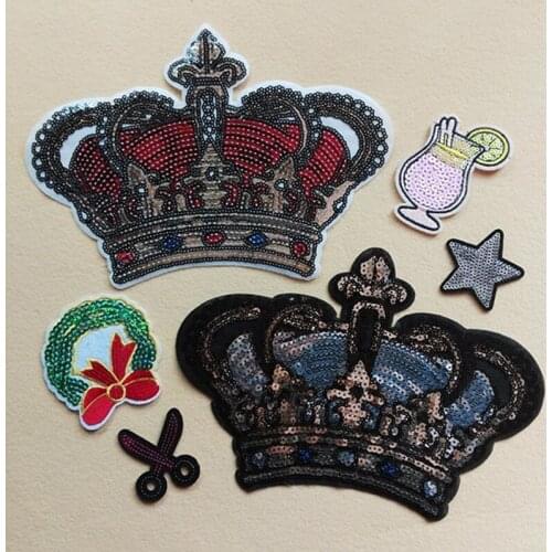 10pcs/lot Large Bead Sequin Applique Embroidery Patches Crown Star Clothing Decoration Garment Accessories Iron Heat Transfer
