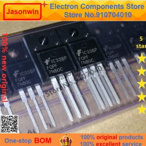 100% nuevo 50 unids/lote original MOSFET FQPF7N80C TO-220F 7N80 7A 800V FQPF7N80 Transistor