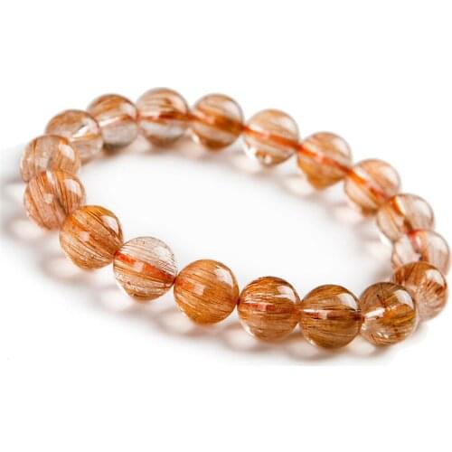 11.5mm Popular Natural Copper Hair Rutilated Quartz Crystal Round Beads Stretch Bracelets