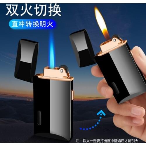 2020 new direct open flame variable lighter windproof inflatable double fire conversion adjustable double fire conversion