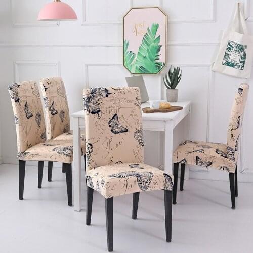 4pcs Butterfly Printing Chair Cover Spandex Elastic Dining Chair Protector Seat Case Dustproof Decorative Removable Slipcover
