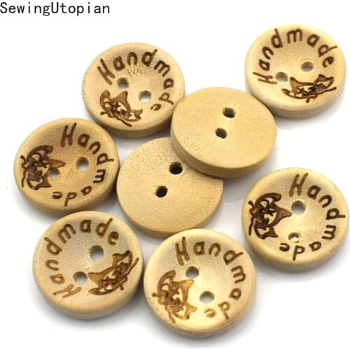 50PCS 15mm/20mm/25mm Natural Color Wooden Buttons Handmade Love Letter Wood Button Craft DIY Baby Apparel Accessories