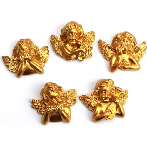 6Pcs Flatback Resin Embellishments Golden Angel European Retro Style Small Jewelry DIY Jewelry Necklace Hair Accessories