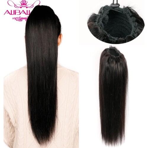Aliballad Straight Drawstring Ponytail Human Hair Brazilian Pony Tail Remy Hair Clip In Ponytail Extensions For Women 150g