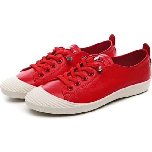 White sneaker genuine cow leather casual flat red women spot shoes