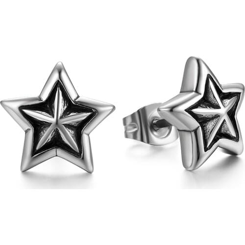 BONISKISS Vintage Womens Stub Earrings Men Stainless Steel Pentagram Silver Color Punk jewelry Earring Female bijoux brincos