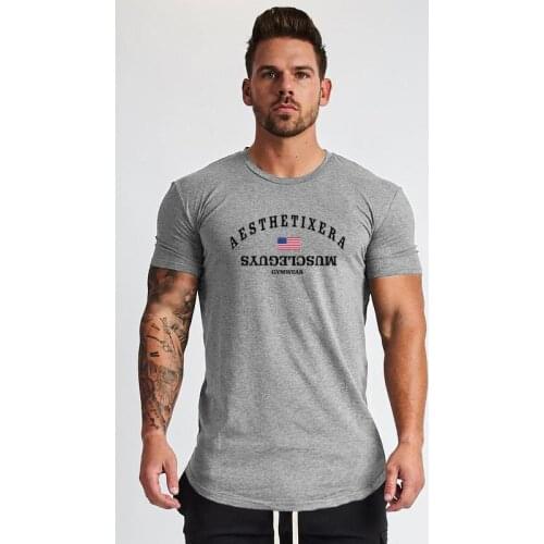 Muscleguys Brand Fitness Clothing Gyms Tight t-shirt mens Slim Fit t-shirt homme Workout tshirt men slimfit Summer Tops Tees