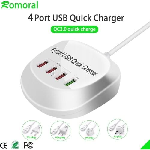Quick Charge 3.0 Fast Charger Adapter 4 Ports USB Charger Station QC3.0 Phone Charger for iPhone xiaomi Huawei Samsung