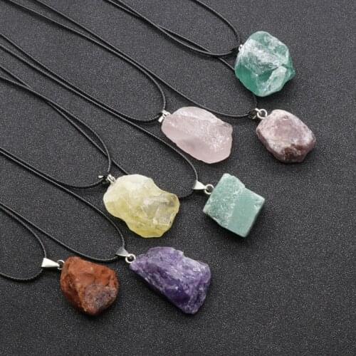 1pc Healing Nugget Mineral Stone Pendulum Natural Agates Amethysts Labradorite Fluorite Quartz Pendant Necklace Choker Women Men