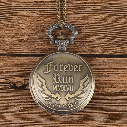 Vintage Bronze Pocket Watch for Men Clear Arabic Numerals Quartz Watch for Male Personalized Marathon Logo Design Watch for Teen