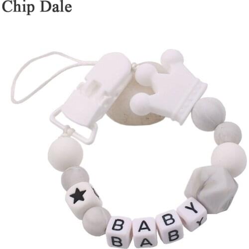 Chip Dale Personalized Name Silicone Baby Pacifier Clips Chain Teething Silicone Beads Dummy Chain Holder For Nipple