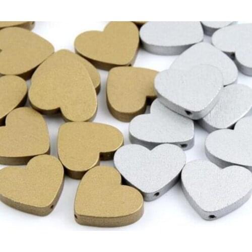 DIY 80pcs Wooden Heart Spacer Beads Kids Necklace Crafts Wood Bead Gold/Silver 23mm
