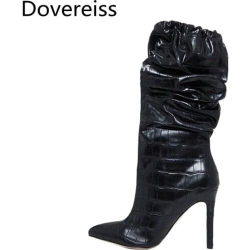 Dovereiss Fashion Womens Shoes Winter concise clear heels sexy Slip on White New Pointed toe Stilettos heels Half boots 36-46